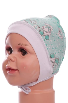 Чепчик на зав'язках кулір Babykroha Ведмедик м'ятний 3м+ (50047)