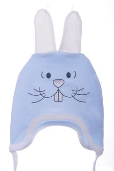 Шапка на завязках для мальчика трикотажная Rabbit голубая 6м+ (43078)