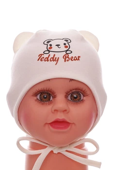 Шапка на завязкахдля мальчика двойной трикотаж Teddy Bear молочная 1м+ (50981)