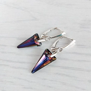 Сережки Hand Made з яскравими кристалами хамелеонами Swarovski кольору Volcano