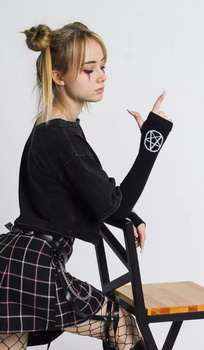 Мітенки нарукавники рукавички без пальців довгі Pentagram Пентаграма в готичному стилі для вечірок, косплея cosplay чорний аніме (AN)21199