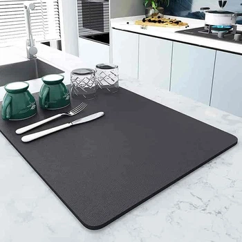 Килимок для сушіння посуду KitchenRug для кухні антиковзаючий вологопоглинаючий гумовий 30х40 см, сірий