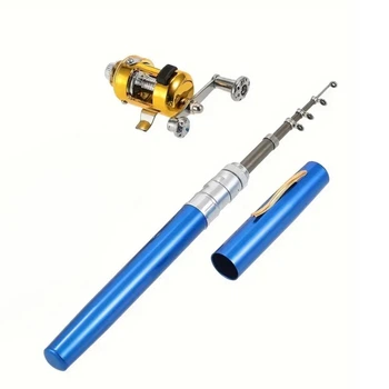 Телескопическая удочка с катушкой FishscribePen, синяя