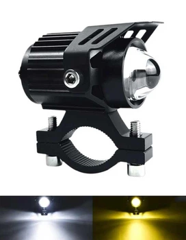 Светодиодная двухцветная фара Moto LED Mini для мотоцикла, мопеда, скутера. Белый Жёлтый (05277)