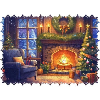Фигурный деревянный пазл Woods Story Уют у камина L