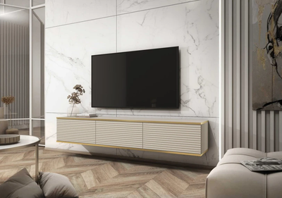 Тумба под телевизор навесная Оро/Oro 3-дверная RTV175 MDF Бежевый Ш175xВ30 см. Perfect Home