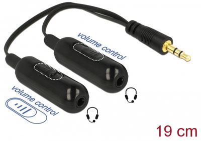 Адаптер Delock Audio splitter stereo jack 3.5 mm - 2 x stereo jack 3.5 mm + Volume control 19 cm Black (4043619656837)