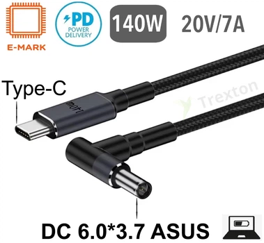 Кабель для зарядки ноутбука Asus с тригером PD 140W Type-C на DC 6.0x3.7x0.6 (1.8 метра)