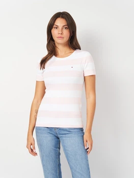 Футболка хлопковая женская Tommy Hilfiger 76J4975 XS Бело-розовая (197232843625)