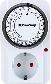 Таймер-розетка ColorWay (16A/3680W) механічний добовий 24Н White (CW-STM01-24H)
