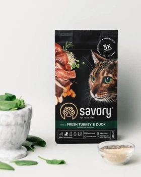 Сухой корм Savory Cat Adult Gourmand Fresh Turkey and Duck для взрослых капризных котов с индейкой и уткой 8 кг (30068)