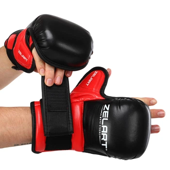 Рукавички Краби спарингові для MMA на липучці розмір XL Поліуретан Zelart чорний-червоний BO-4612