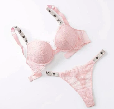 Комплект белья Victoria's Secret Push-Up Bra Beige Set 34C-XS розовый
