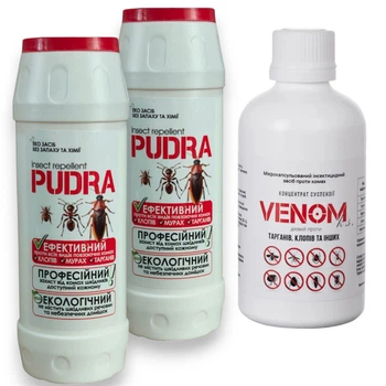 Комплект от клопов тараканов блох Venom суспензия 500 мл + Pudra 2×500 мл (К3-10)