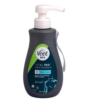 Мужской крем Veet для депиляции волос чувствительной кожи груди и тела с дозатором и лопаткой 400 мл. Veet men Total Pro Crema Depilatoria