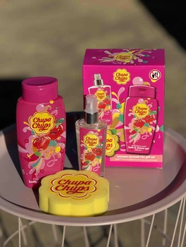 Подарочный набор Chupa Chups для душа (Гель, мист и мочалка) аромат клубника, 3 ед.