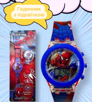 Детские наручные электронные часы с подсветкой 2 в 1 Spider Man Light Watch Спайдермен (Человек паук) - красный (AN)20977
