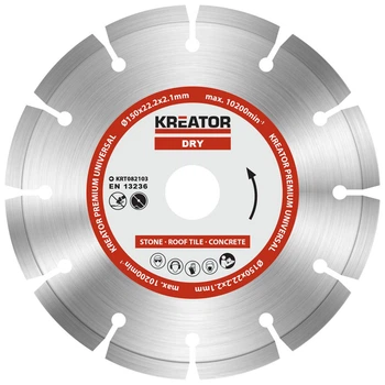 Диск алмазный отрезной для камня черепицы бетона Ø 150х22.2х2.1мм Kreator (KRT082103)