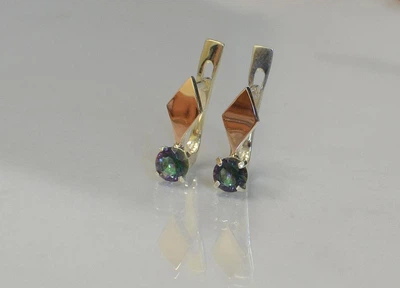 Серебряные серьги Silverstyle с золотыми пластинами 044с, цвет камня мистик