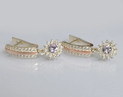 Серебряные серьги Silverstyle с золотыми пластинами 175с цвет камня фиолетовый
