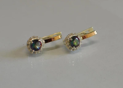 Серебряные серьги Silverstyle с золотыми накладками 005с, цвет камня мистик