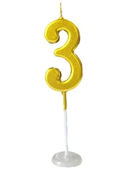 Свічка цифра "3" золото slim