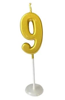 Свічка цифра "9" золото slim