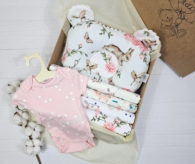 Набор пеленок для новорожденных с боди a.l.babybox Зайчики в розах Милк