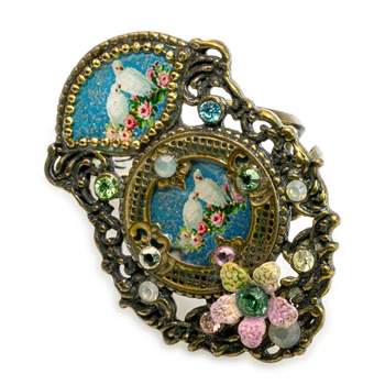 Кольцо "Голуби любви" от Michal Negrin с эмалью и кристаллами Swarovski