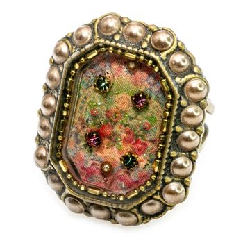 Кольцо "Романтический винтаж" от Michal Negrin с кристаллами и жемчужинами Swarovski