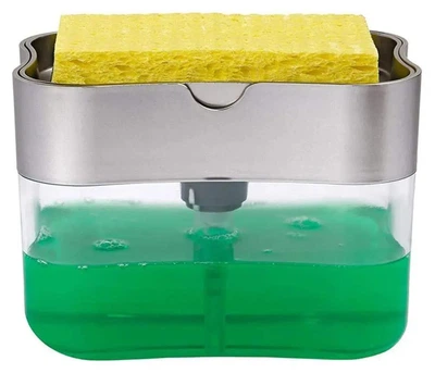Диспенсер-органайзер Soap Pump Sponge Caddy для мочалок і мийного засобу пластиковий з дозатором 14 х 11 х 10 см Світло-сірий