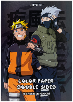 Двусторонняя цветная бумага Kite Naruto А4 15 листов 15 цветов (NR24-250)