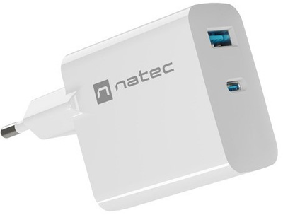 Мережевий зарядний пристрій NATEC Ribera GaN USB-A + USB-C 45 W NUC-2142 White (5901969444230)