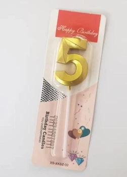 Свеча цифра мини "5" золотая грань