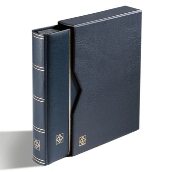 Альбом Leuchtturm для марок (кляссер) PREMIUM з 16 листами з чорного картону, А4, з футляром, LEFA шкіра, синій