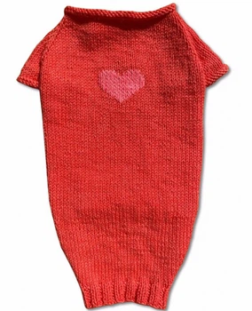 В'язаний Светр для Собак та Кішок з Сердечком Hand Made Розмір S Колір Червоний (01039)