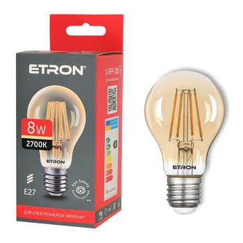 Світлодіодна філаментна лампа ETRON Filament A60 8W E27 2700K золото
