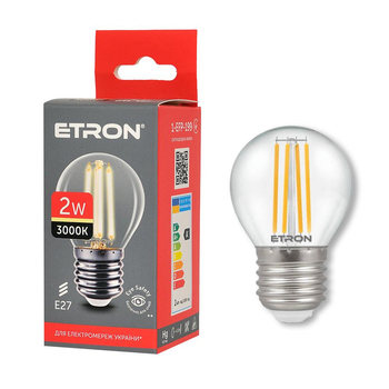 Світлодіодна філаментна лампа ETRON Filament 1-EFP-199 2W 3000K G45 E27 прозора
