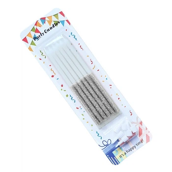 Свічки для торта Party Candles 12см 6шт білі і срібло з глітером 9164