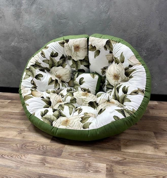 Бескаркасное кресло-матрас трансформер панама Big flowers 180х90 см зеленое