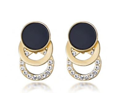 Золотисти сережки з чорним акцентом і цирконіями Bijoux-e