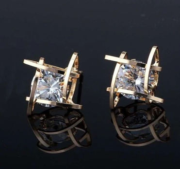 Сережки Gold Square з кристалами Bijoux-e