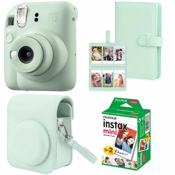 Набір Камера моментального друку Fujifilm Instax Mini 12 Mint Green / Чохол зелений / Фотопапір на 20 знімків / Фотоальбом зелений на 108 фото