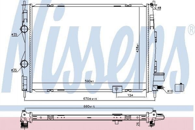 Радиатор охлаждения двигателя NISSENS 68811 Nissan Qashqai 21400BB40A, 21400BR40A, 21410BB40A