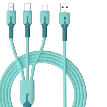 Кабель для зарядки универсальный 3 в 1 Lightning micro-USB USB Type-C Голубой