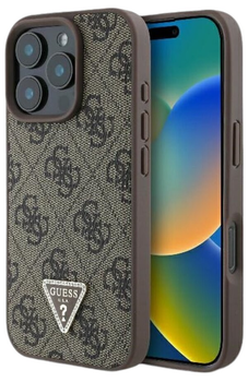 Панель Guess Hardcase Leather 4G Triangle Strass для Apple iPhone 16 Pro Brown (GUHCP16LP4TDPW)