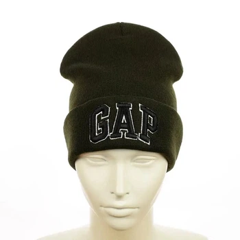 Молодежная шапка бини с вышивкой Гэп (GAP) (One-size) Темный хаки