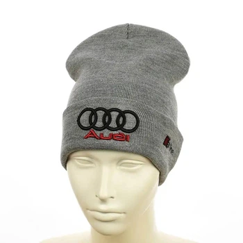 Молодежная шапка бини с вышивкой Ауди (Audi) (One-size) Серый
