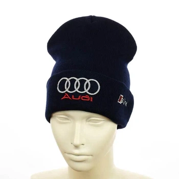 Молодежная шапка бини с вышивкой Ауди (Audi) (One-size) Темно-синий