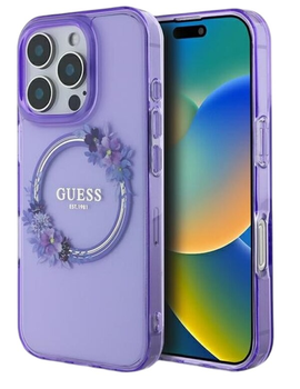 Панель Guess Hardcase IML Flowers Wreath MagSafe для Apple iPhone 16 Pro Purple (GUHMP16LHFWFCU)